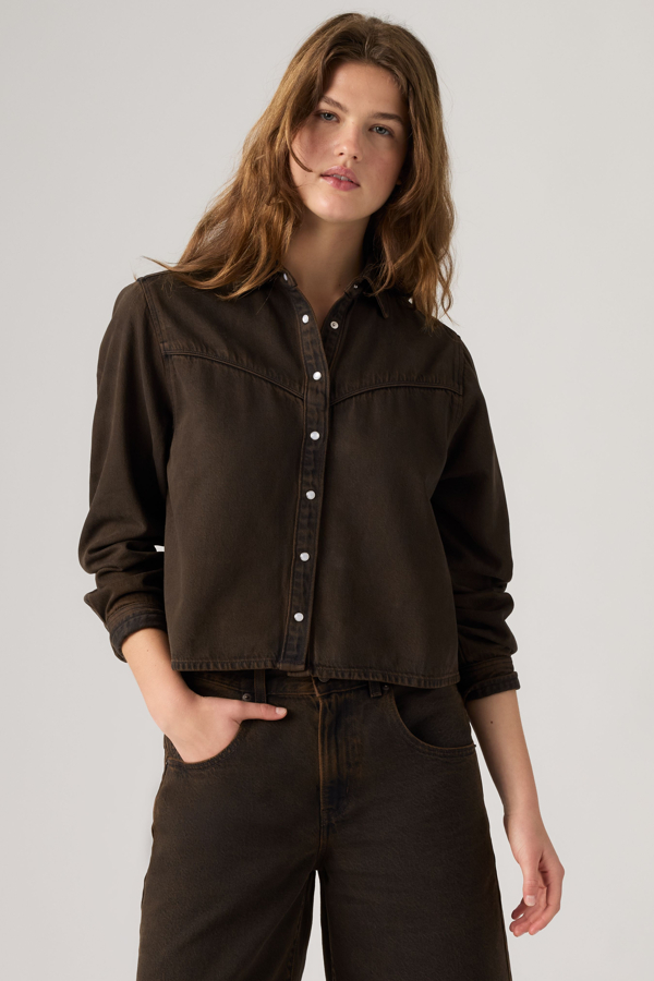 Logan Lightweight Shacket - Mujer - L - Marrón / Over A Cup Top