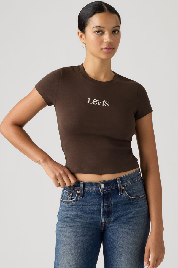 Graphic Essential Baby Tee - Women - L - Brown / Emb Club Logo Java