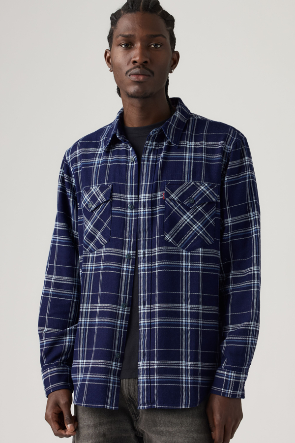 Relaxed Fit Western Shirt - Men - L - Blue / Indigo Plaid Western