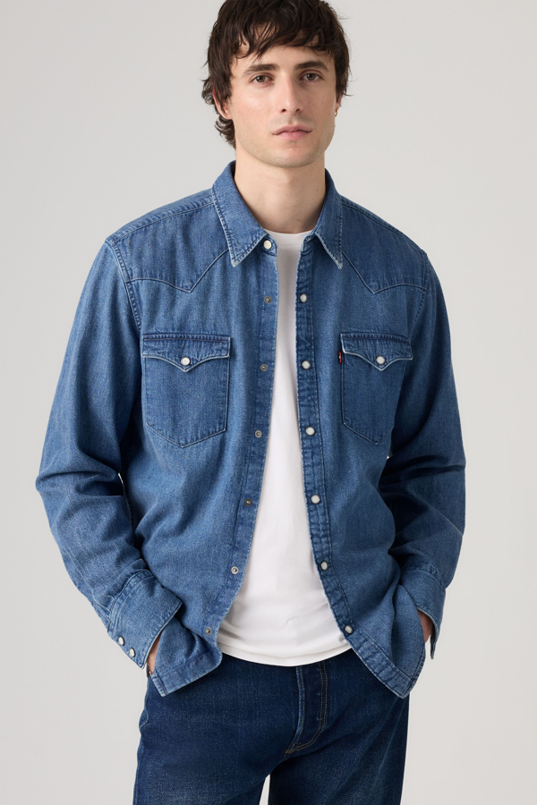 Barstow Standard Fit Western Shirt - Hombre - S - Azul / Rustic Root Hills Worn-in