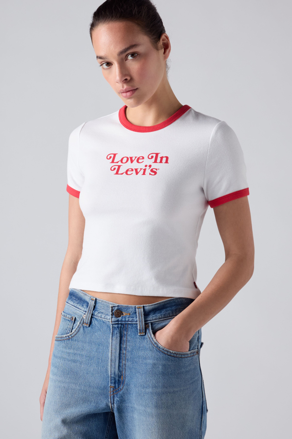 Graphic Hayes Cropped Tee - Mujer - L - White / Love In Levi's Bright White / True Red