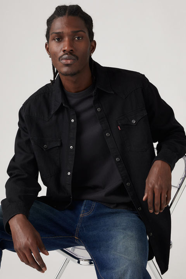 Camisa Western Barstow - Hombre - L - Negro / Marble Black Denim Rinse