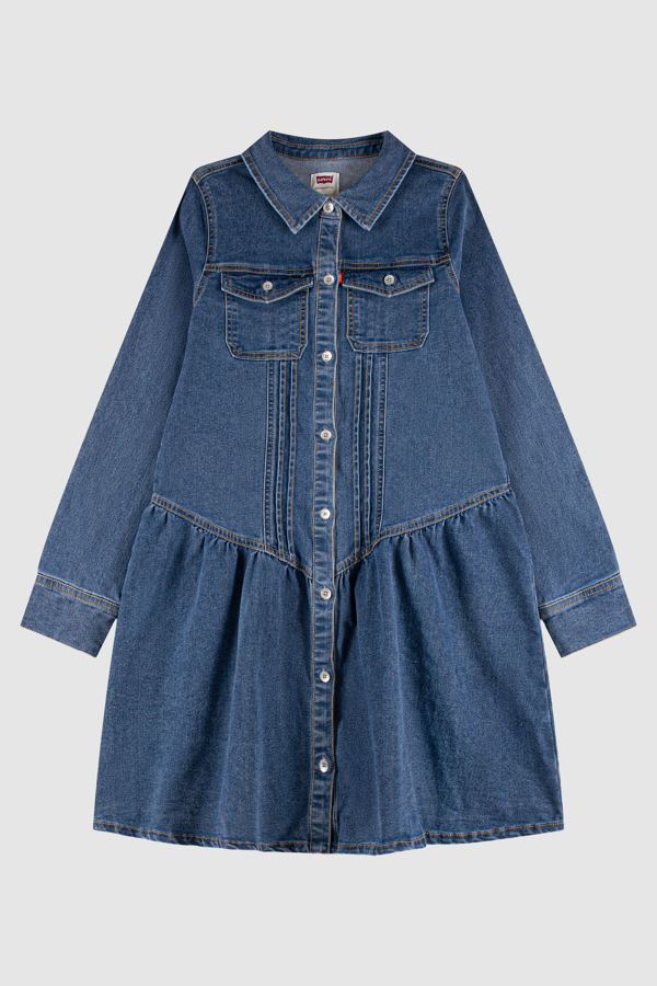 Kids Long Sleeve Drop Waist Dress - Girls - 4A - Neutral / Lasso