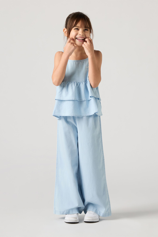 Kids Denim Tiered Tank and Pants 2 Piece Set - Chicas - 2A - Azul / Wow Me Over