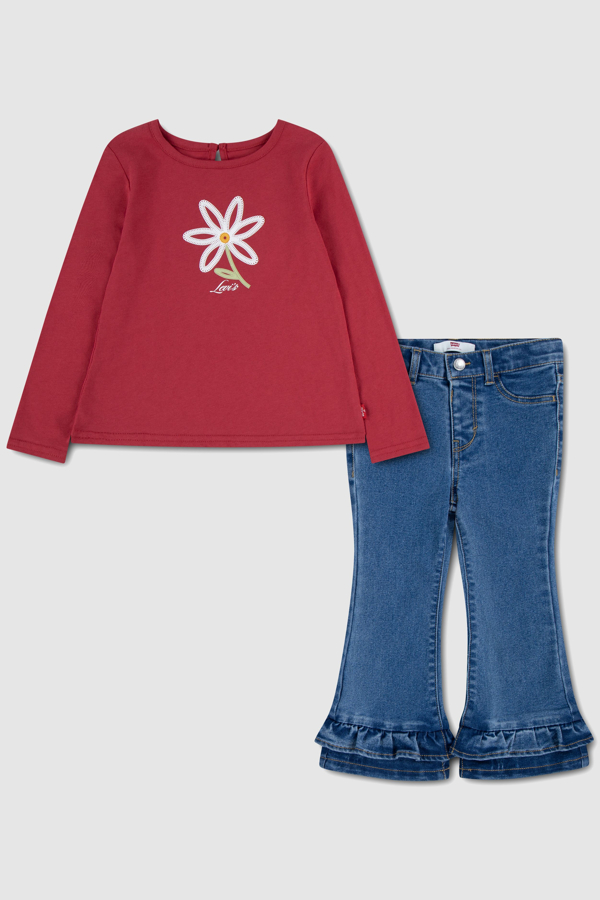 Baby 3/4 Sleeve Top and Ruffle Pants - Hombre - 6M - Neutral / Deep Claret