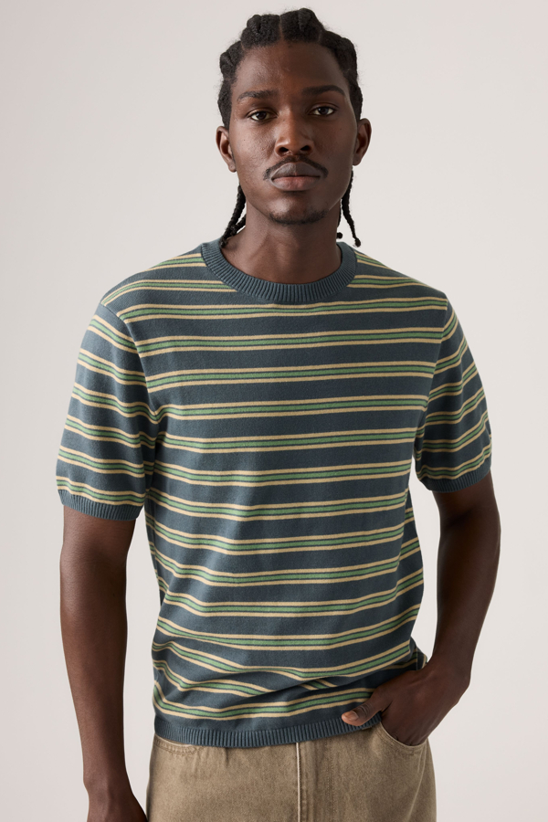 Short Sleeve Sweater Tee - Hombre - 2XL - Azul / Lucas Stripe Dark Slate