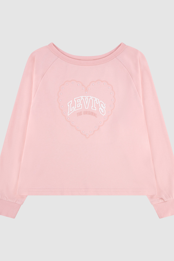 Teenager Long Sleeve Heart Knit Crewneck - Girls - 10A - Pink / Powder Pink