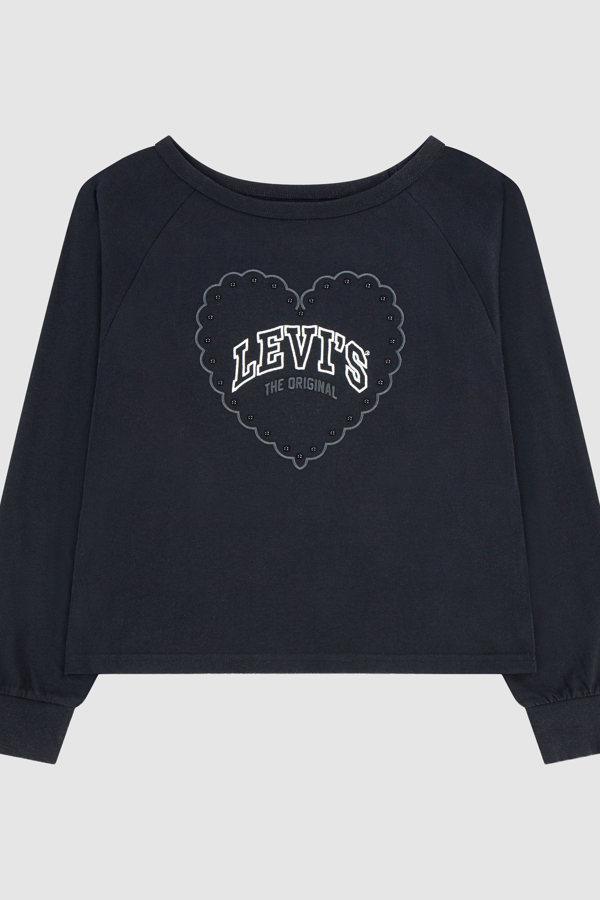 Teenager Long Sleeve Heart Knit Crewneck - Girls - 12A - Black / Levis Anthracite