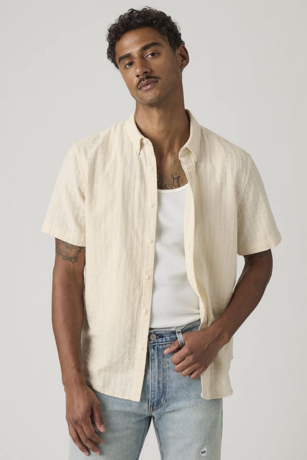 Camisa Short Sleeve Authentic Button Down - Hombre - 2XL - Crema / Oatmeal