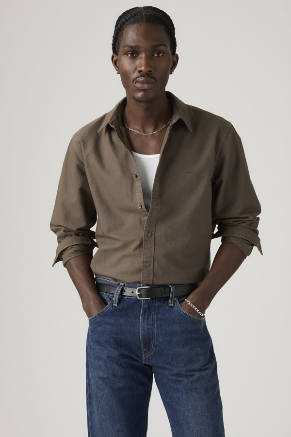 Camisa de botones Authentic - Hombre - L - Marrón / Khaki Green Garment Dye