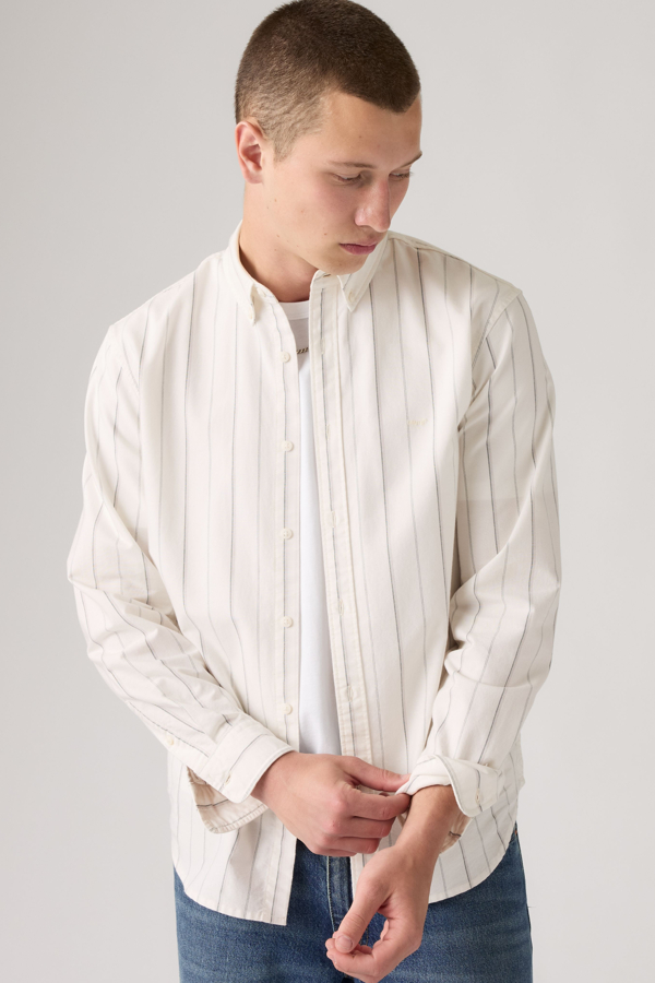 Authentic Button Down Shirt - Men - L - White / Oisin Stripe Cloud Dancer