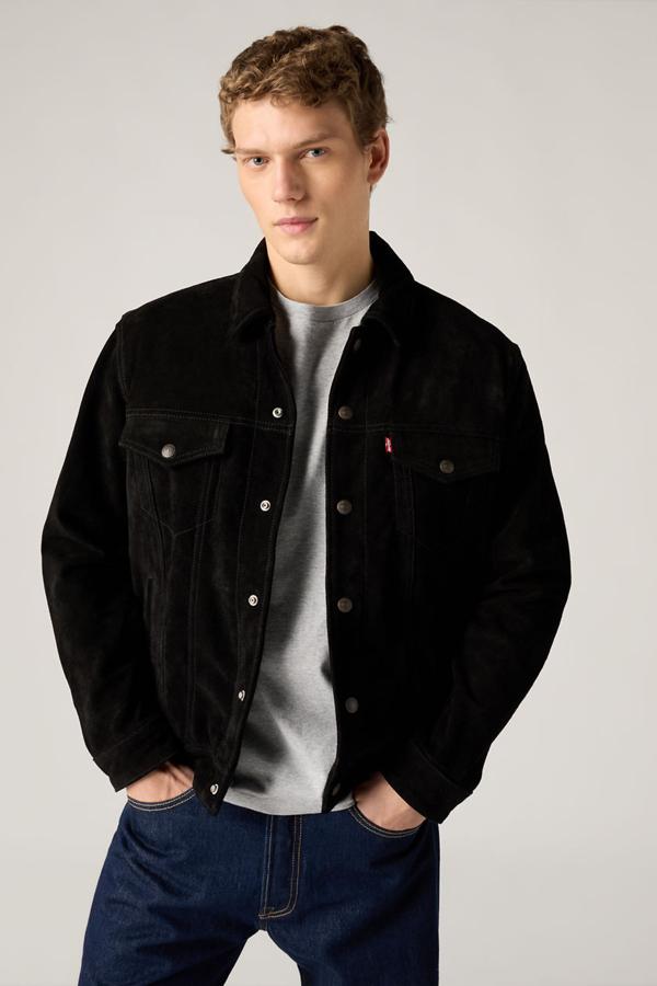 Trucker Jacket Highland de ante - Hombre - S - Negro / Sweet Suede Trucker