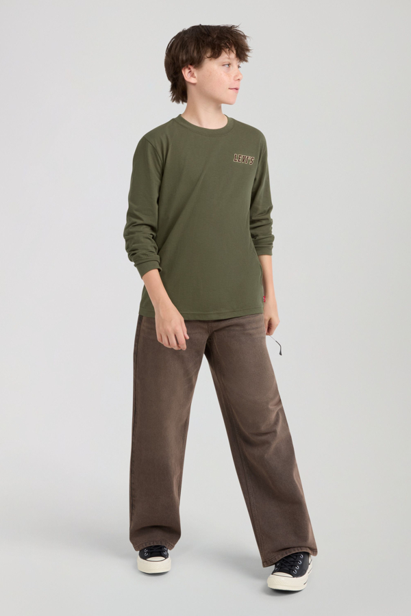 Teenager In The Woods Long Sleeve Tee - Boys - 10A - Green / Olive Night
