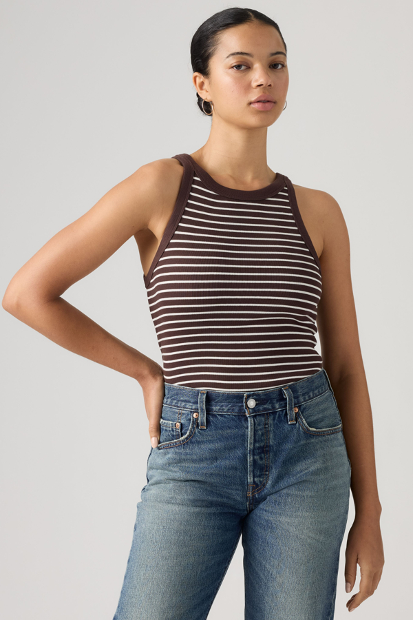 Camiseta sin mangas Essential Racer - Mujer - L - Marrón / May Stripe Java