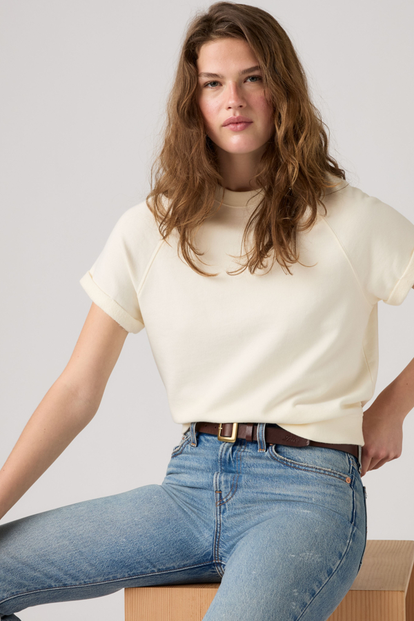 Marina Rolled Cuff Sweatshirt - Mujer - L - White / Egret
