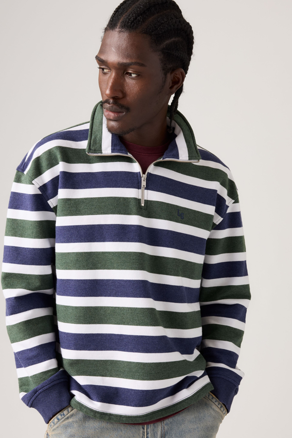 Cameron Quarter Zip Sweatshirt - Hombre - 2XL - Multi Colour / Koby Stripe Kombu Green Heather