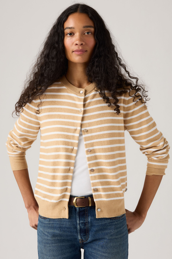 Cárdigan Supersoft de cuello redondo - Mujer - M - Neutral / Paris Stripe Curds Whey Triblend