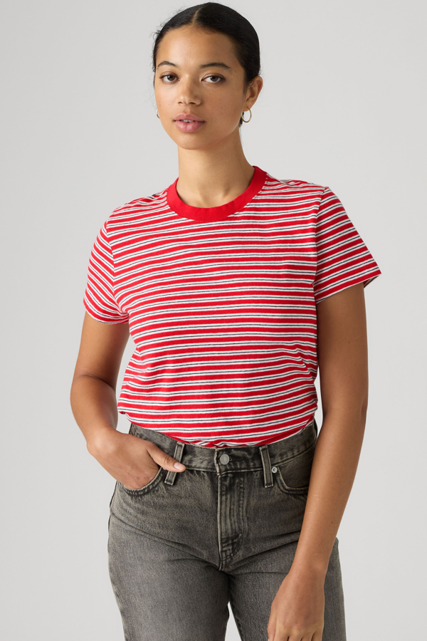 Favorite Slub Tee - Women - L - Red / Bliss Stripe True Red