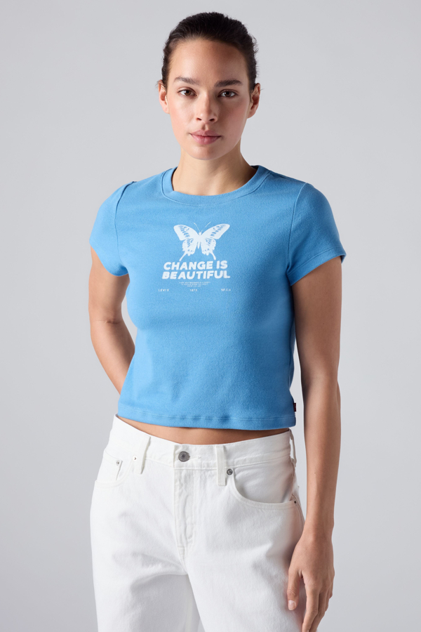 Graphic Essential Baby Tee - Mujer - L - Azul / Change Is Beautiful Parisian Blue