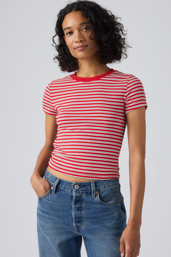 Essential Baby Tee - Women - L - Red / Bliss Stripe True Red