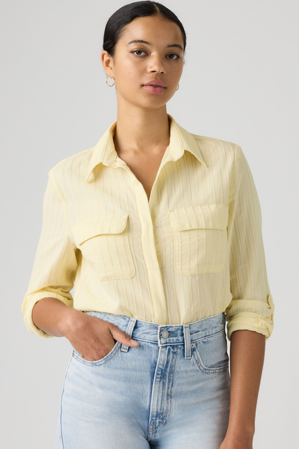 Cropped Harlie Shirt - Women - L - Yellow / Pear Sorbet Dobby