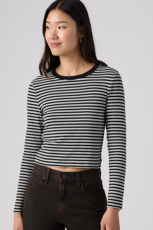 Baby Tee de manga larga Essential - Mujer - L - Negro / Bliss Stripe Anthracite Night
