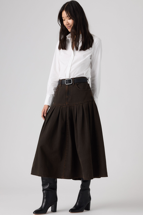 Yoked Pleated Skirt - Mujer - 23 - Marrón / Over A Cup