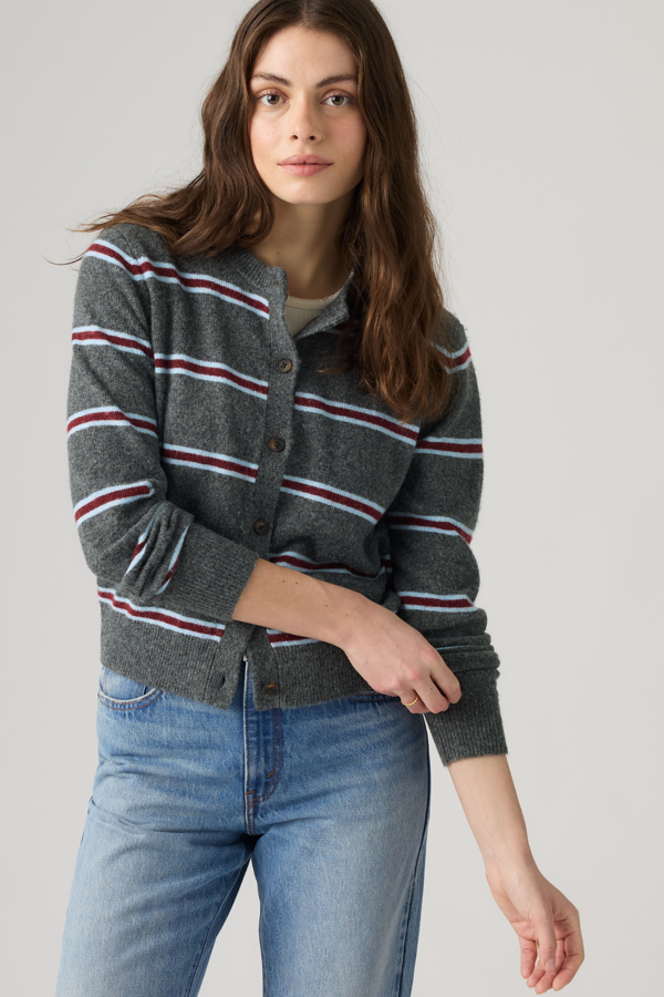Claire Cardigan - Mujer - L - Gris / Devin Stripe Heather Grey