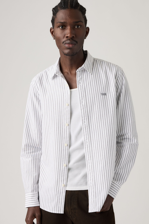 Battery Housemark Standard Shirt - Men - 2XL - Grey / Jensen Stripe Gray Pinstripe