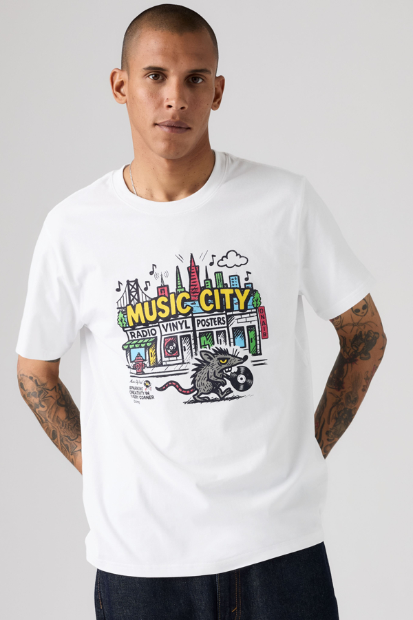Relaxed Fit Graphic Tee - Men - L - White / Music City Vinyls White Plus