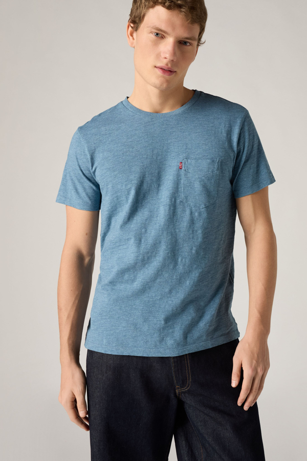 Camiseta clásica con bolsillo - Hombre - S - Azul / Indigo Wash Heather Slub