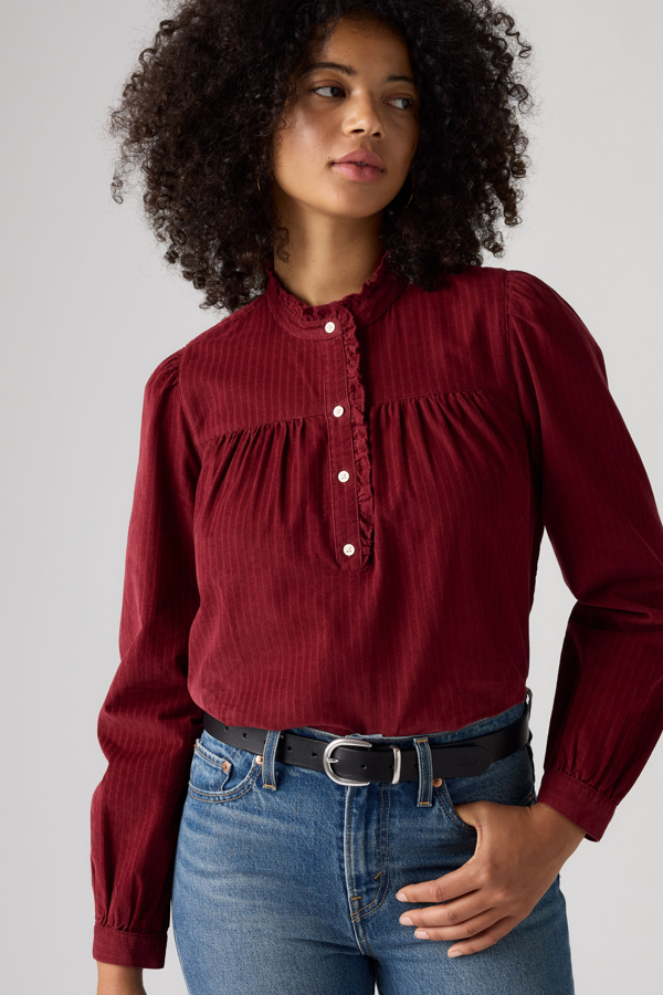 Perla Long Sleeve Blouse - Mujer - L - Rojo / Warm Cabernet Corduroy