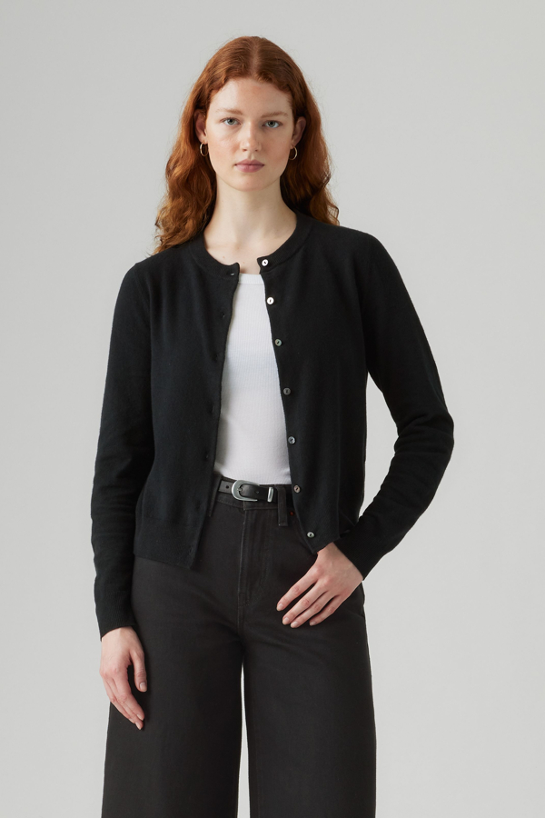 Cárdigan Supersoft de cuello redondo - Mujer - L - Negro / Anthracite Night Cotton Blend