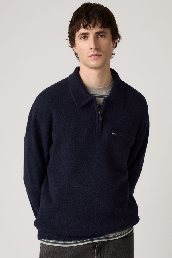 Boulder Quarter Zip Sweater - Hombre - L - Blue / Navy Htr
