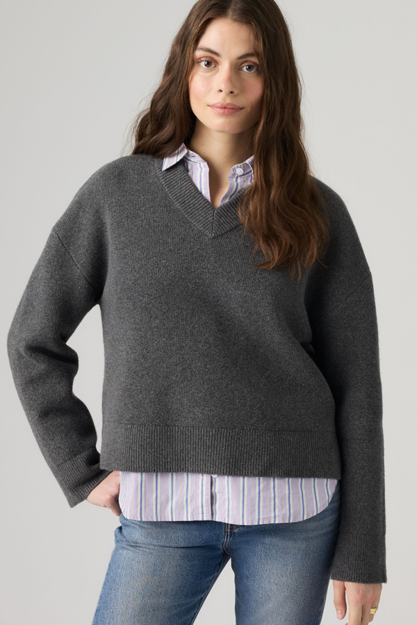 Supersoft V Neck Sweater - Mujer - L - Gris / Darker Heather Grey