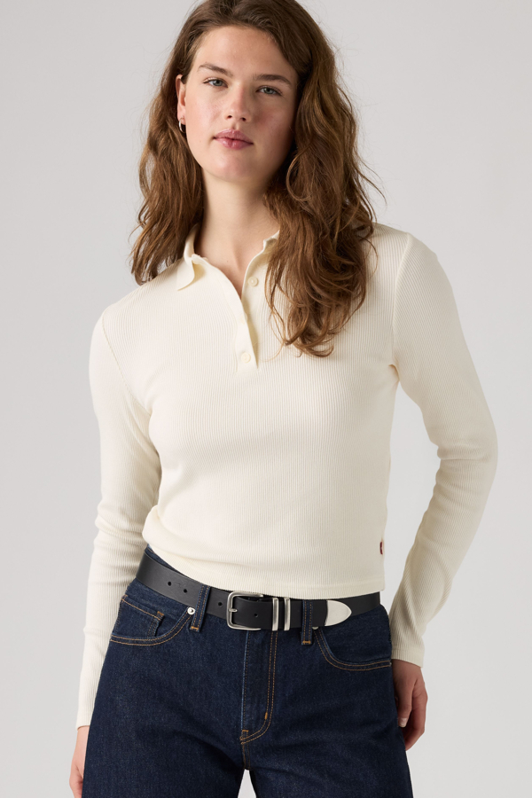 Rory Long Sleeve Polo - Mujer - L - Blanco / Egret Rib