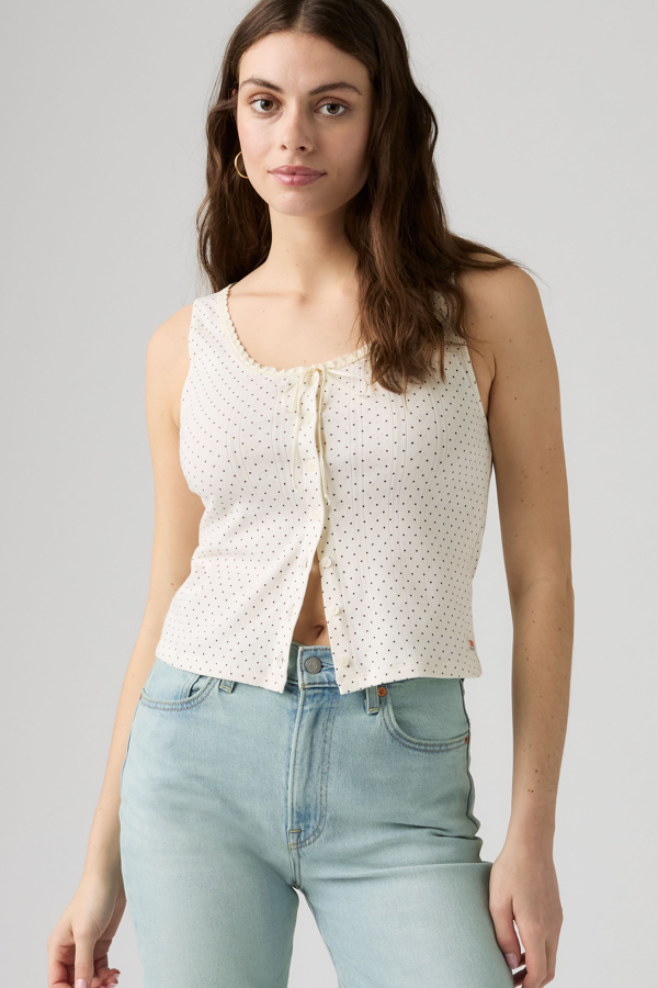 Levi's Dry Goods Pointelle Lace Tank Top - Women - L - White / Sonja Dot Egret