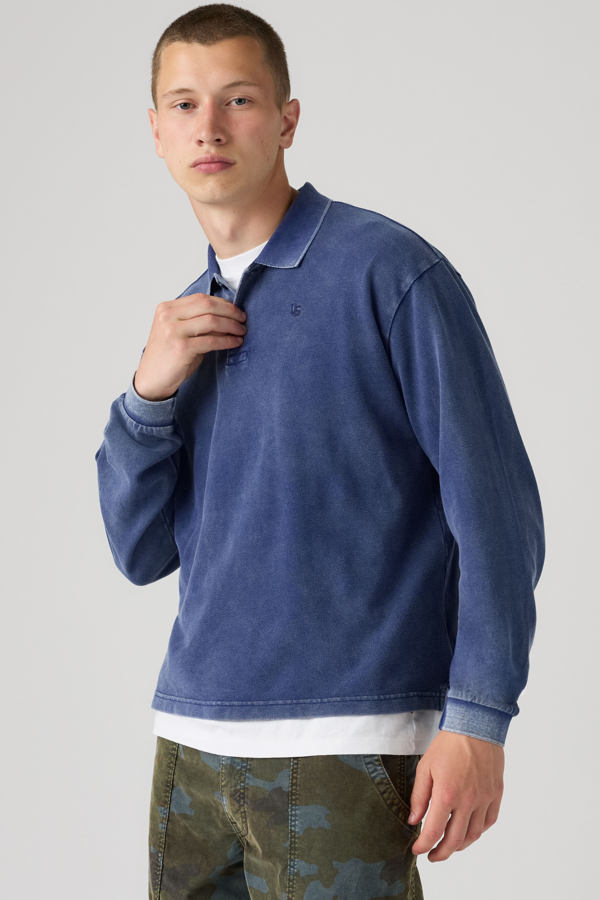 Long Sleeve Finn Boxy Polo - Men - 2XL - Blue / Dapple Medieval Blue