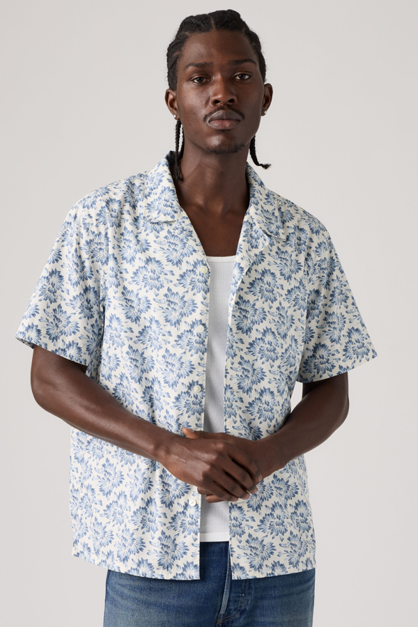 Sunset Camp Standard Fit Lightweight Shirt - Hombre - L - Azul / Micah Abstract Floral Moonlight Blue