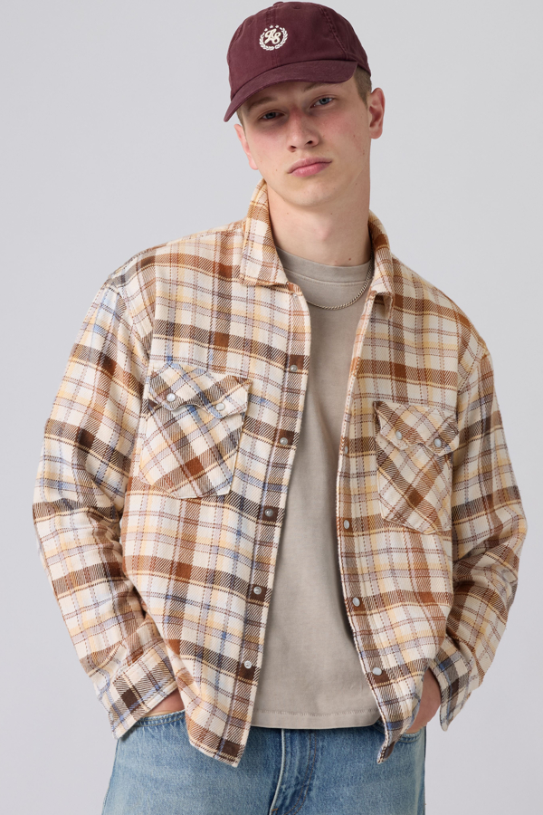 Boxy Western Shirt - Men - 2XL - Beige / Tanner Plaid Whitecap Gray