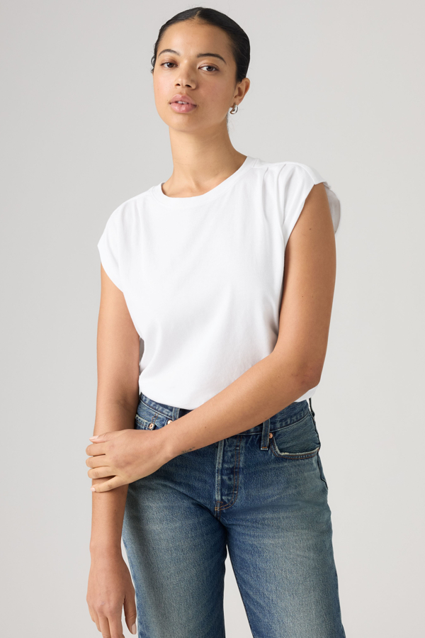 Pleated Muscle Tank Top - Women - L - White / Bright White