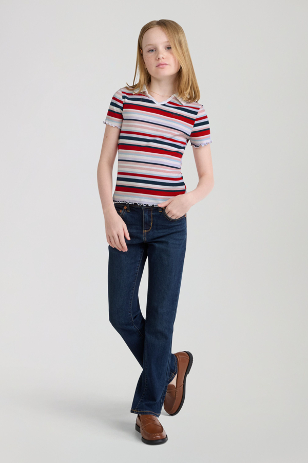 Teenager Ribbed Knit Striped Polo Top - Girls - 10A - White / Levi'S Egret