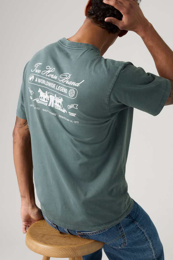 Graphic Vintage Fit Pocket Tee - Men - L - Blue / Two Horse Brand 2 Dark Slate