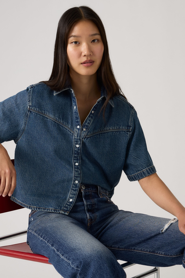 Camisa denim de manga corta Logan - Mujer - L - Azul / Tencel Tinted Times