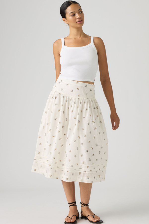 Brionna Midi Skirt - Women - M - White / Runa Floral Egret Cotton