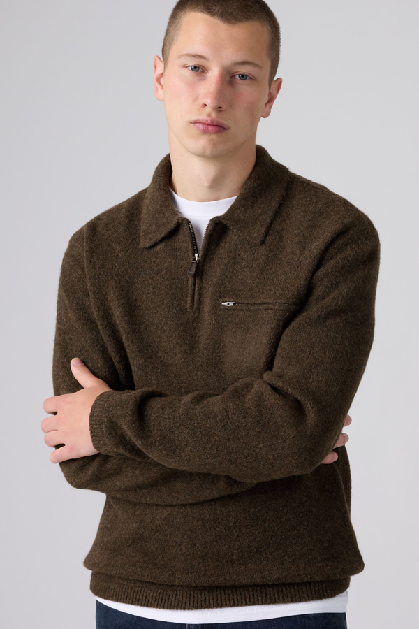 Boulder Quarter Zip Sweater - Hombre - L - Brown / Hot Fudge Heather