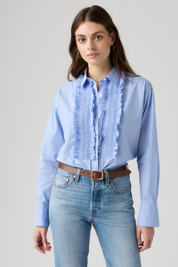 Harlie Boyfriend Tuxedo Ruffle Shirt - Mujer - L - Azul / Serenity Blue