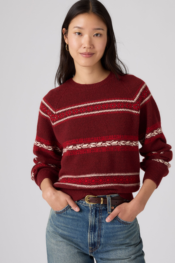 Jolie Fairisle Crewneck Sweater - Mujer - L - Rojo / Coralie Fairisle V7 Warm Cabernet