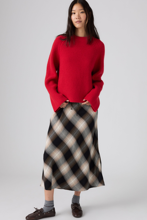 Noemi Slip Skirt - Mujer - L - Marrón / Tessa Shadow Plaid Anthracite Night