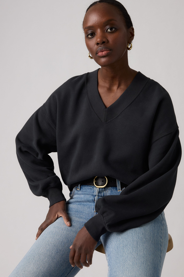 Sudadera de cuello de pico Vintage - Mujer - S - Negro / Pirate Black Garment Dye